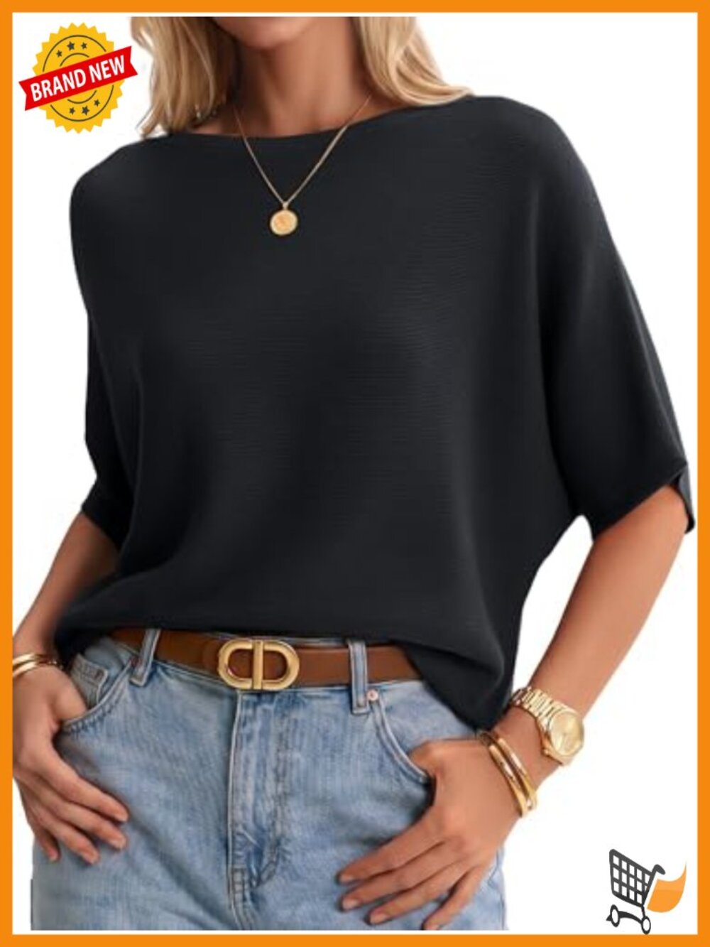 100% Cotton Oversized Batwing Sleeve Boat Neck Sweater Pullover